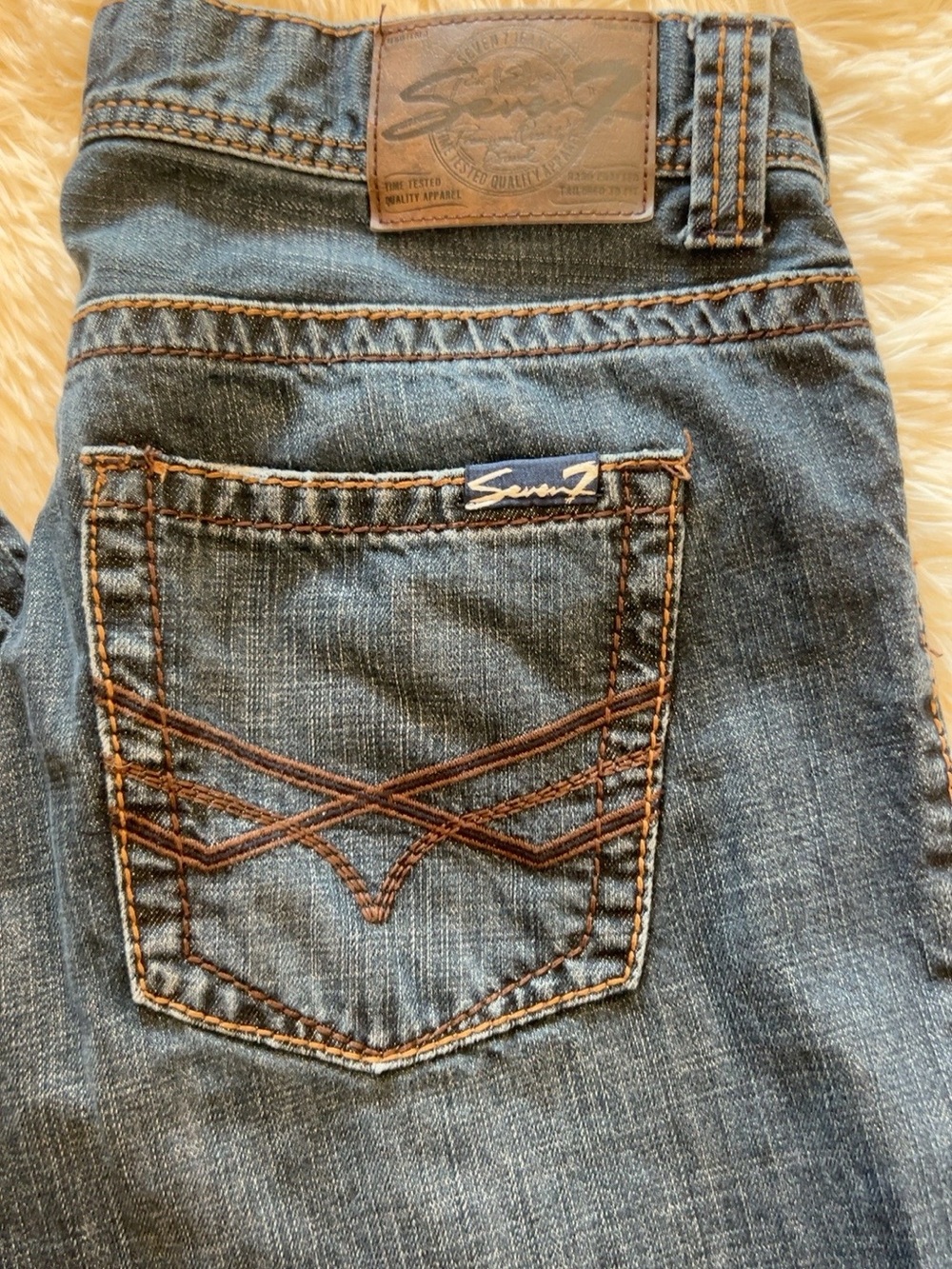 Seven7 Men's Dark Blue Denim Jeans with Contrast Stitching